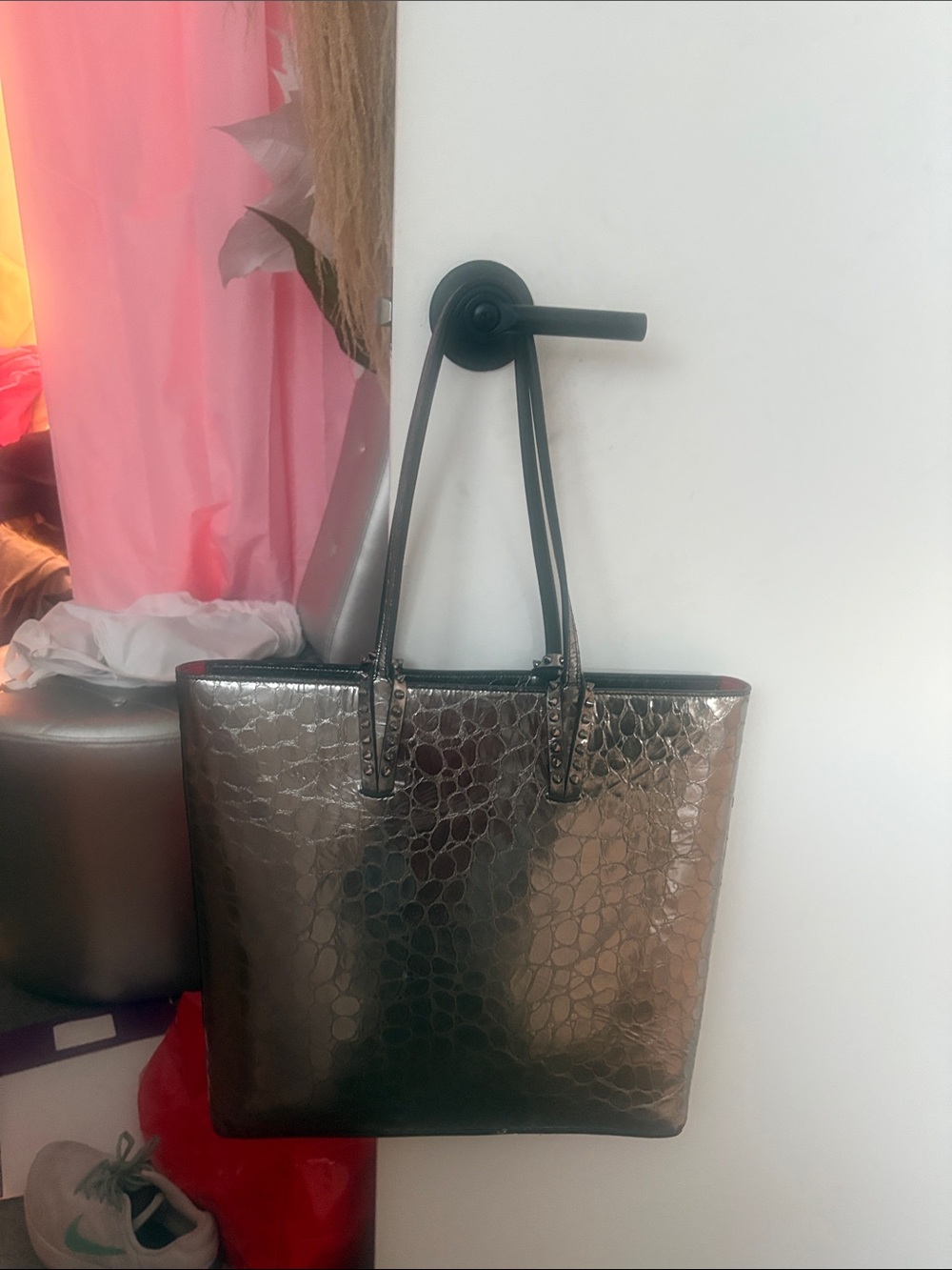 Christian  louboutoin -Embossed Metallic Tote Bag - Black Christian Louboutoin